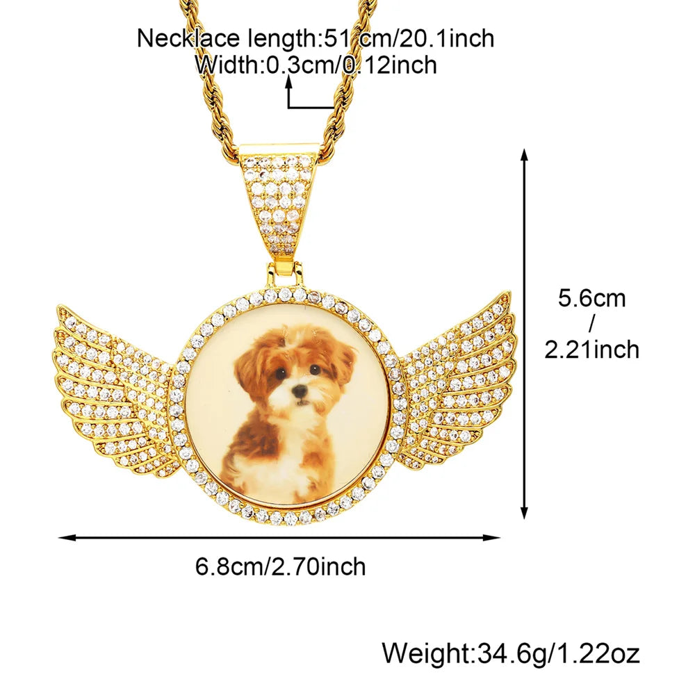 Hip Hop Custom Made Photo Iced Out Bling Cubic Zircon Round Necklace & Pendant For Men Jewelry With Tennis Chain