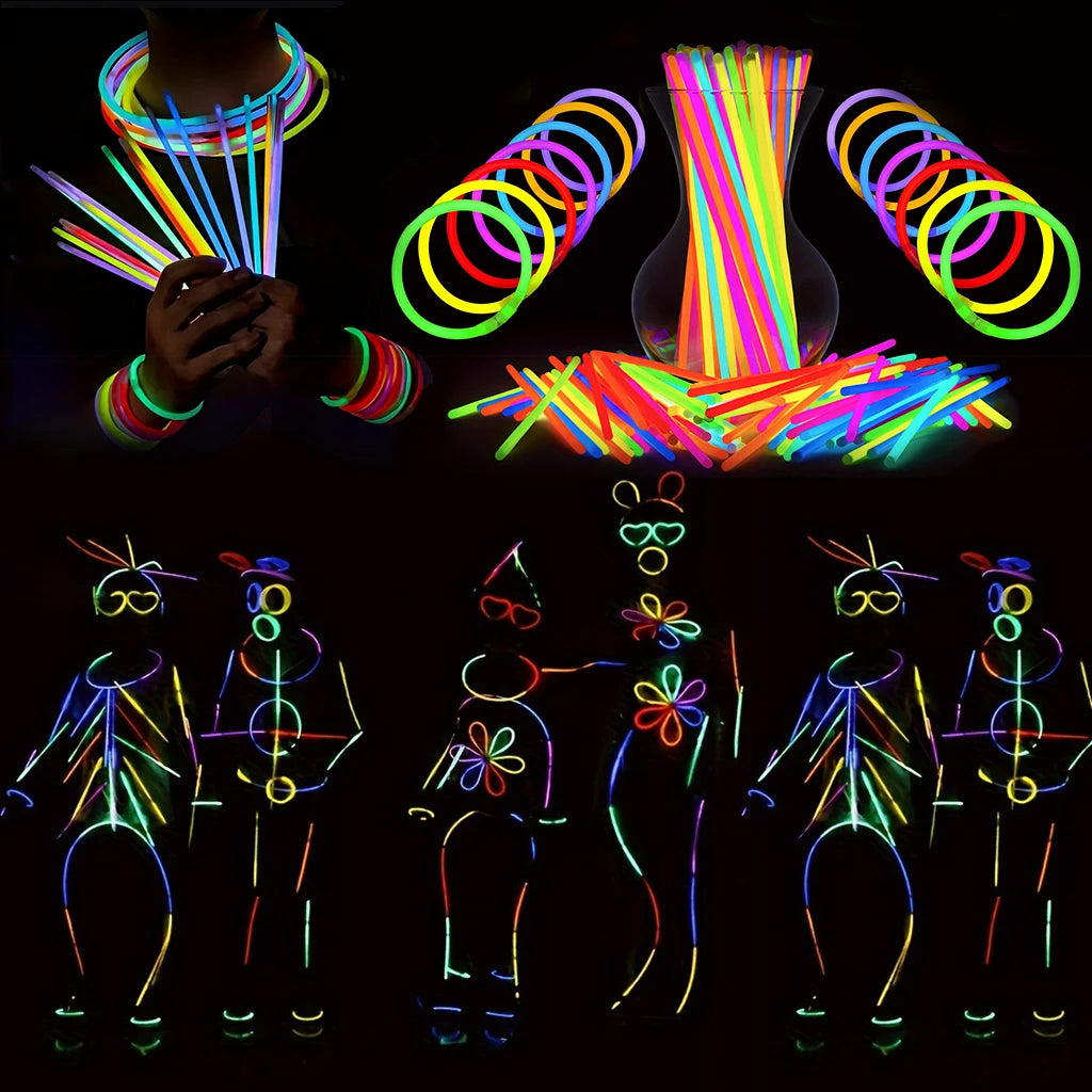 138pcs/Set Glowing Festival Party Kit - Includes 100 Glow Sticks, 12 Pairs of Neon Glasses, 20 Finger Lights, 6 Headbands, Chris