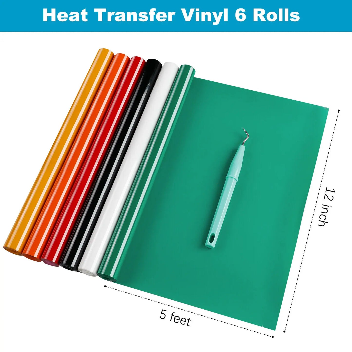 HTVRONT 6 Pack 12X5ft/30x150cm Multi Color Heat Transfer Vinyl Roll for Cricut T-shirt