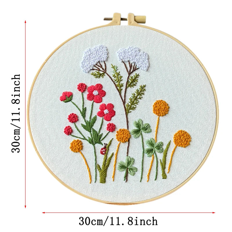 3pcs/set DIY Embroidery Starter Kits with Floral Flower Patterns Kit for Beginners Fabric Cross Stitch Kits for Adults
