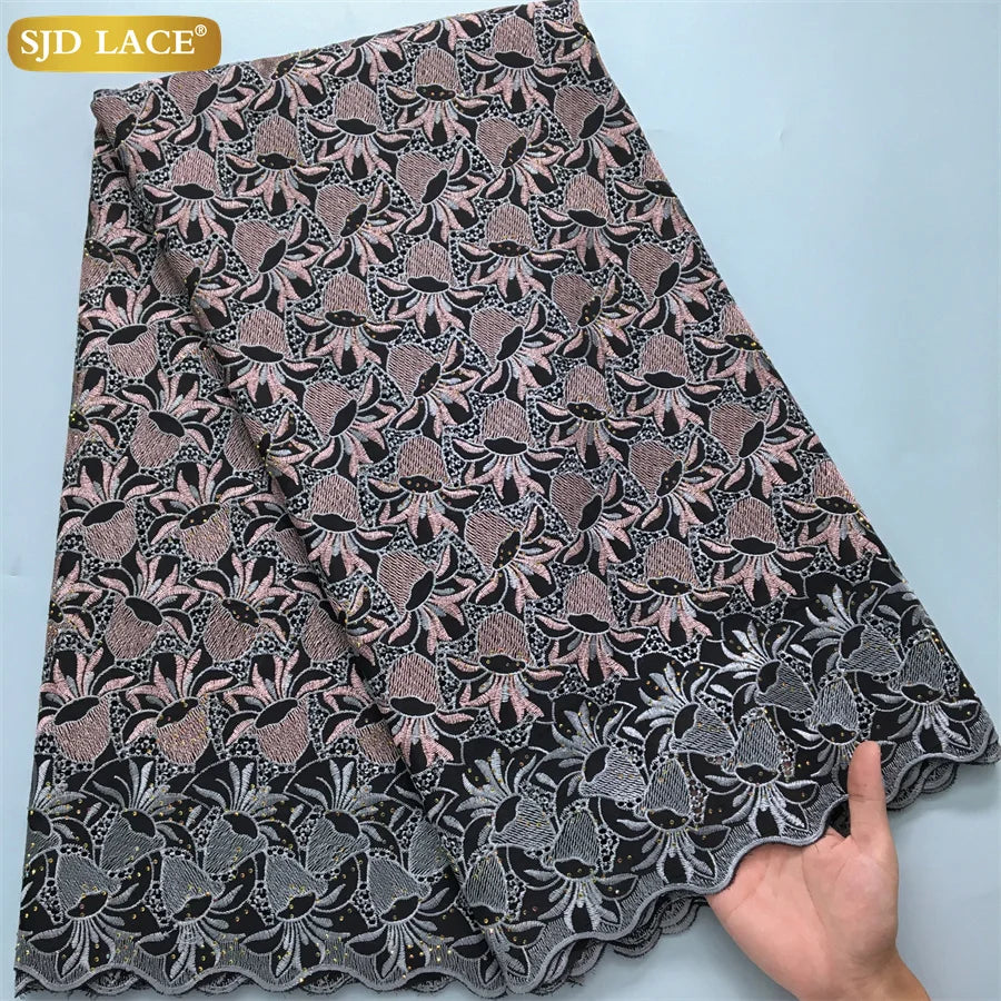 SJD LACE African Nigerian Cotton Lace Fabrics 5 Yards 2026 High Quality Swiss Cotton Lace for Sewing Party Women DIY Dress 4016