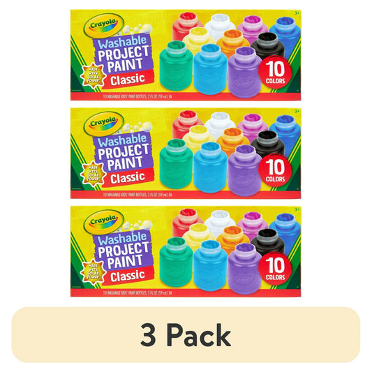 (3 pack) Crayola Washable Kids Paint Set, 10 Ct, Kids Arts & Crafts Supplies