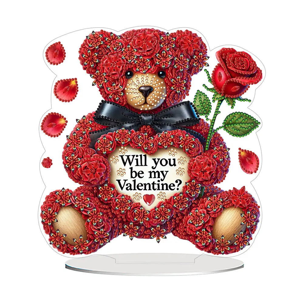 5D DIY Romantic Valentines Day Diamond Tabletop Decor Cat Rose Dog Rose Small Flower Bed Rose Hot Air Balloon Tabletop Decor