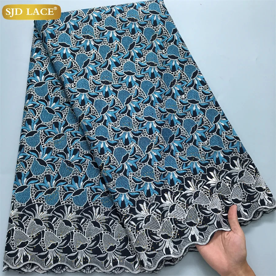 SJD LACE African Nigerian Cotton Lace Fabrics 5 Yards 2026 High Quality Swiss Cotton Lace for Sewing Party Women DIY Dress 4016