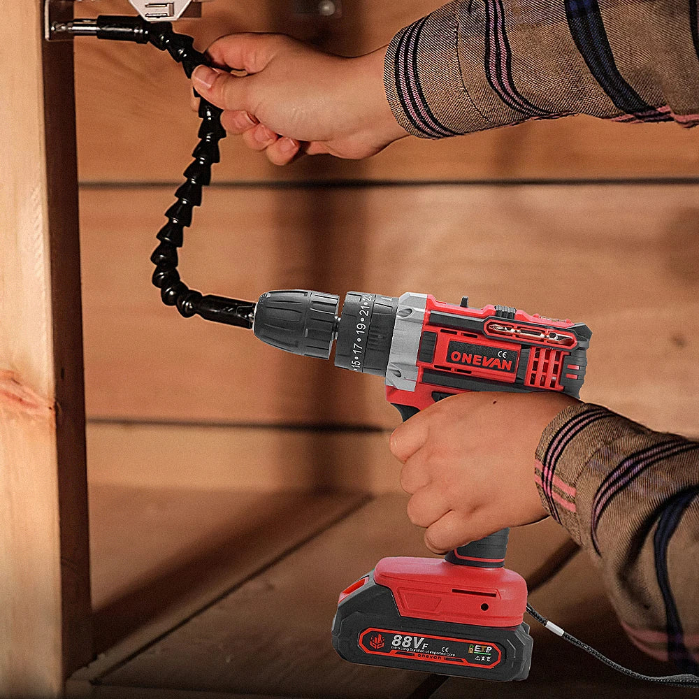 ONEVAN 10mm Cordless Electric Drill Driver Rechargeable Impact Hammer Drill Screwdriver Tools For 21V 18V Battery