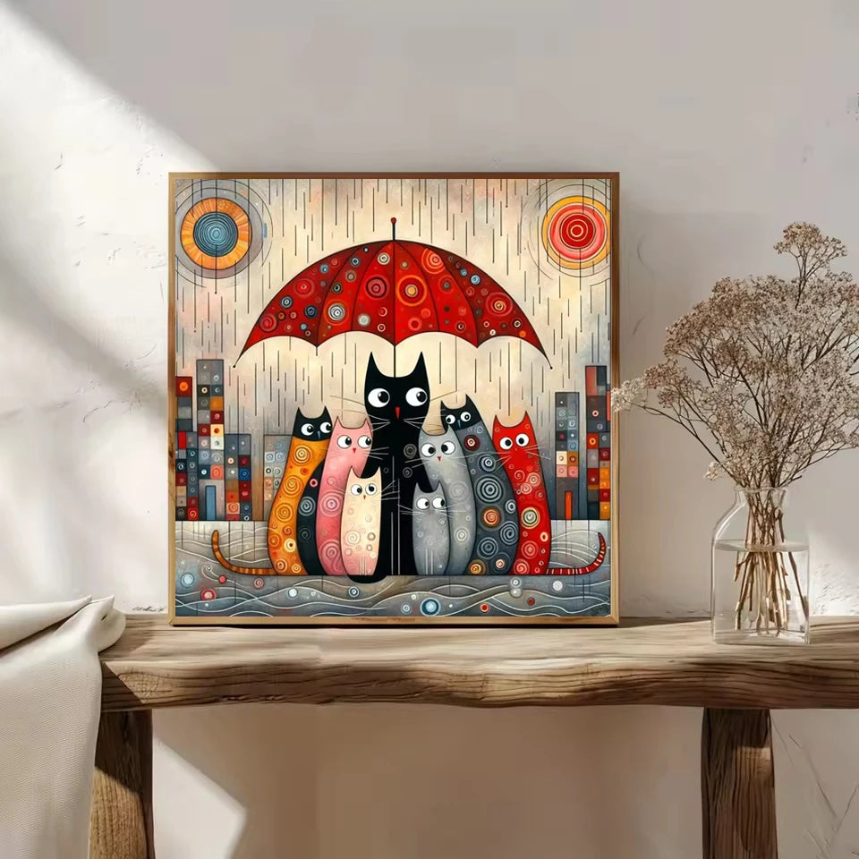 Diamond Painting Art Abstract Cartoon Cat Picture Full Diamond Mosaic Cross Stitch Kits DIY for Personalized Home Decoration