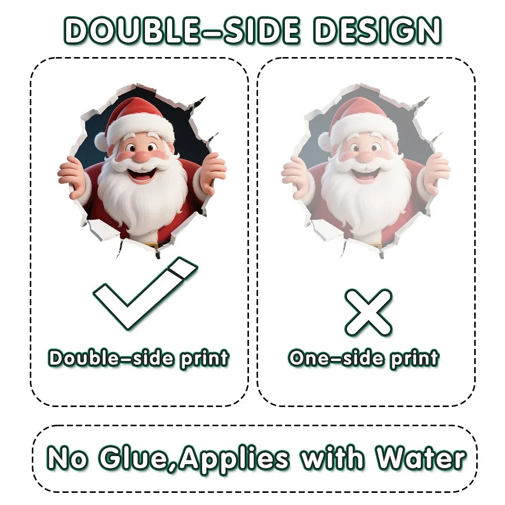 Break-Through Wall 3D Santa Claus Decal PVC Removable Christmas Wall Window Sticker Home Christmas Decoration Gift New Year 2025