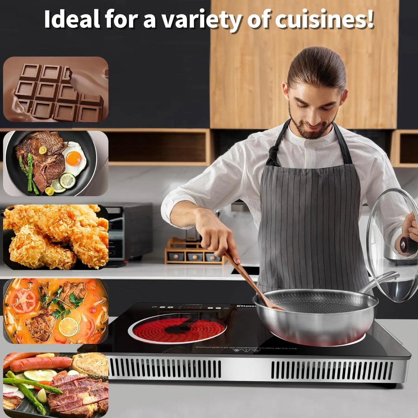 Karinear Ceramic Hob 2 Zones, 3200W Plug in Electric Hob with Safety Lock, Knobs&Touch Control, 56cm Coutertop Freestanding 240V