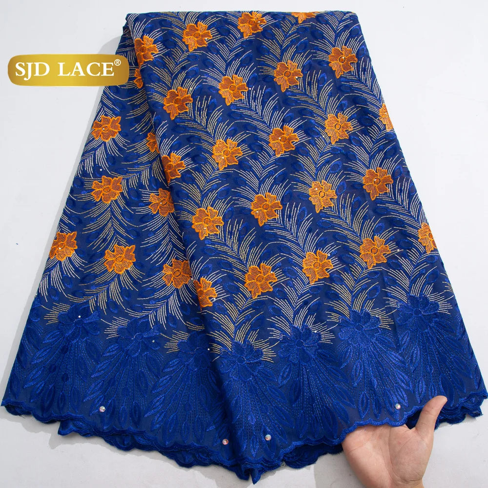 SJD LACE African Nigerian Cotton Lace Fabrics 5 Yards 2026 High Quality Swiss Cotton Lace for Sewing Party Women DIY Dress 4016