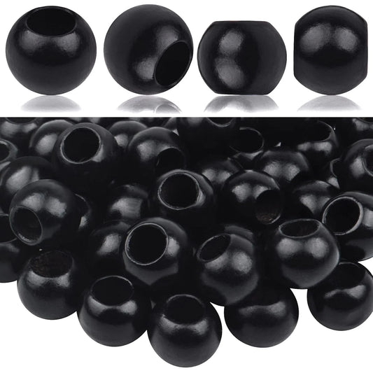 50pcs Black Wooden Beads Round Wood Beads Natural Wood Macrame Loose Beads with 10mm Large Hole for DIY Crafts Jewelry Making