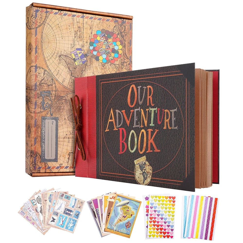 80 Pages DIY Adventure Album Handmade Scrapbook Photo Album Adventure Book Retro Kraft Album Anniversary Wedding Scrapbook