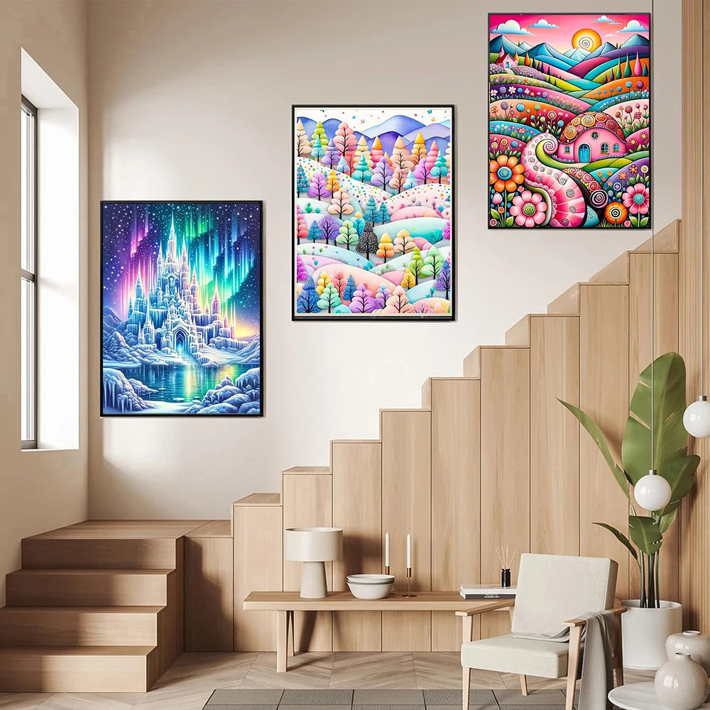 3 Kinds Of Patterns 5D Aurora Castle Landscape Diamond Painting Kit Home Decor DIY Art Craft Children Gifts New Year Gifts