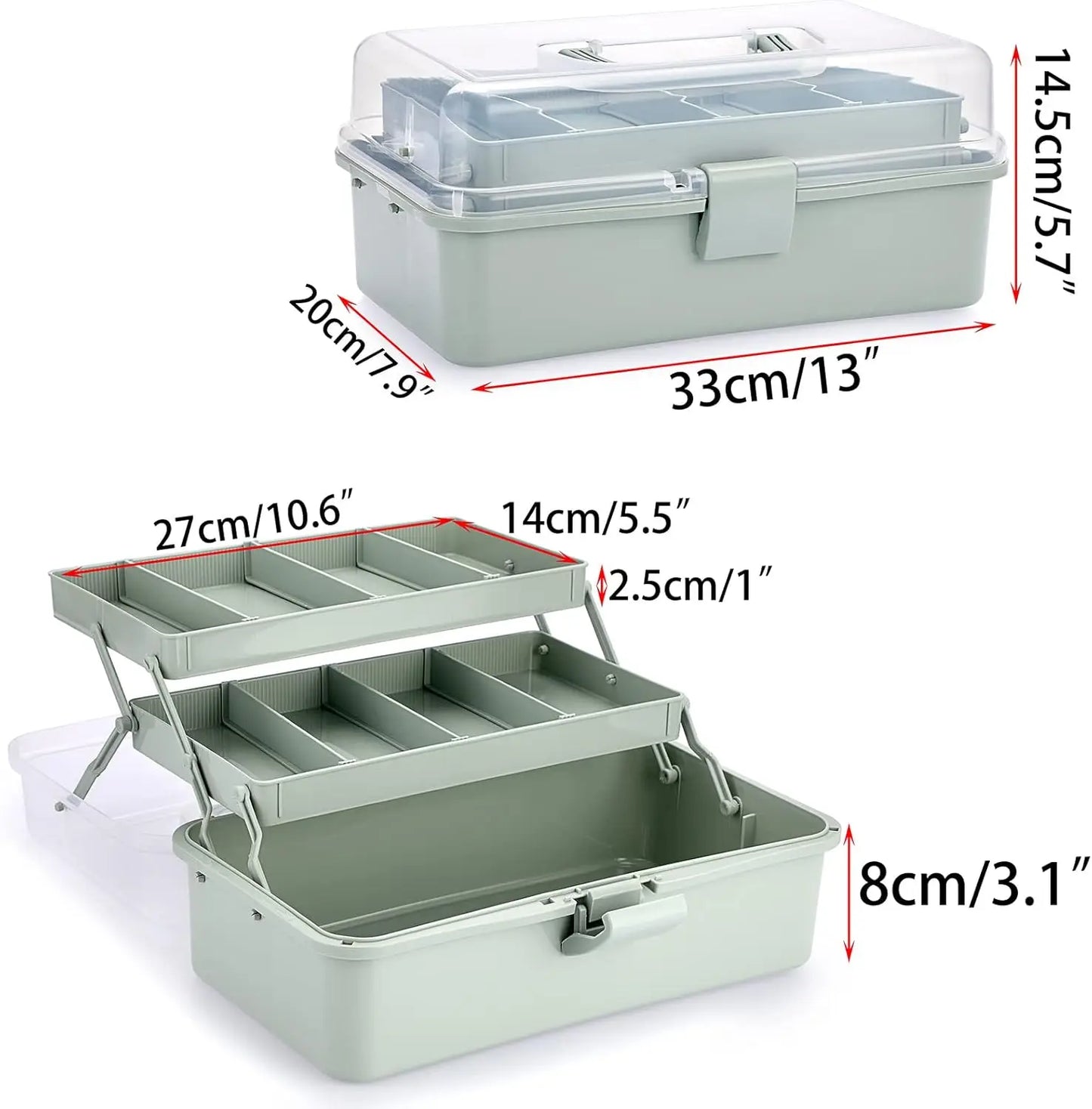 3-Layer Plastic Dividing Storage Box Craft Organizer and Storage with Adjustable Spacers Portable Handled Art Supply