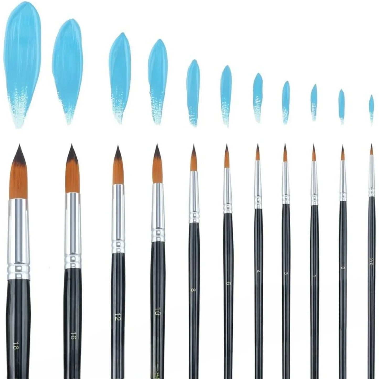11pcs Round Paint Brush Basic Set for Watercolor, Acrylic, Gouache, Ink, and Tempera Painting