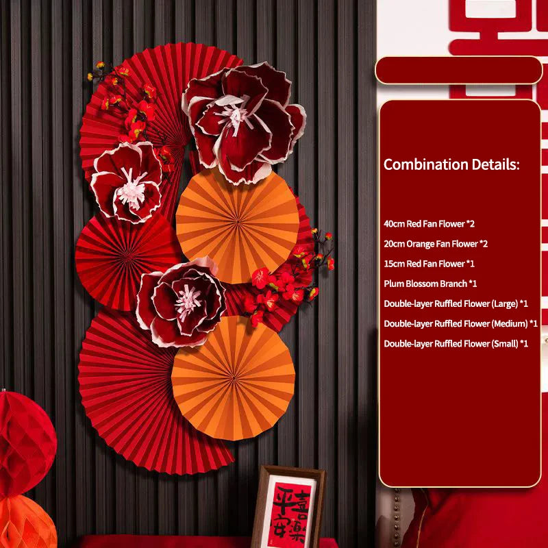 Chinese New Year 2026 Decoration Wall Hanging Decor Paper Folding Fan Sticker Wedding Party Decoration Spring Festival Supplies