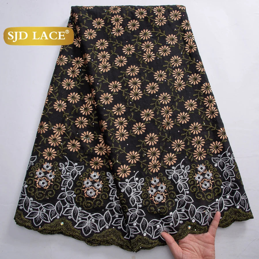 SJD LACE African Nigerian Cotton Lace Fabrics 5 Yards 2026 High Quality Swiss Cotton Lace for Sewing Party Women DIY Dress 4016