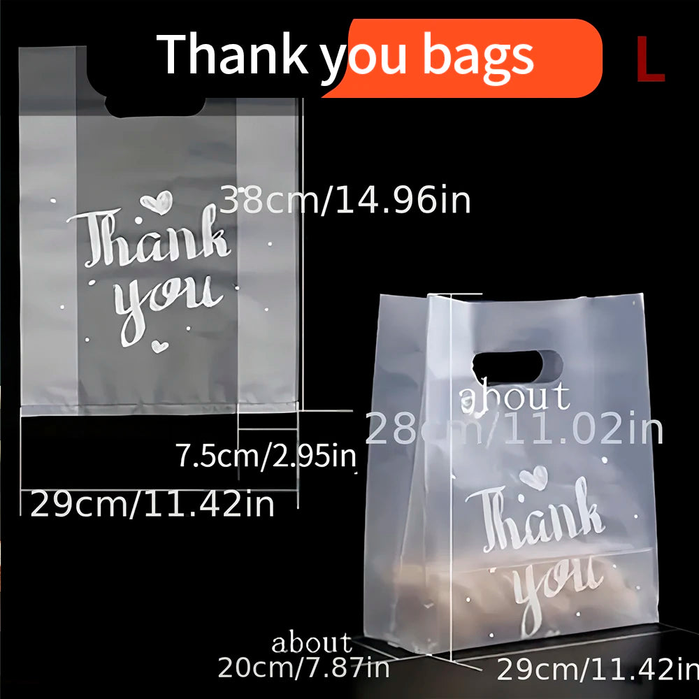 S:500/M:300/L:200Pcs Thank You Gift Bags - Perfect For Bread, Candy, Snacks, And Desserts, Clothes- Plastic Carrier Bags packing