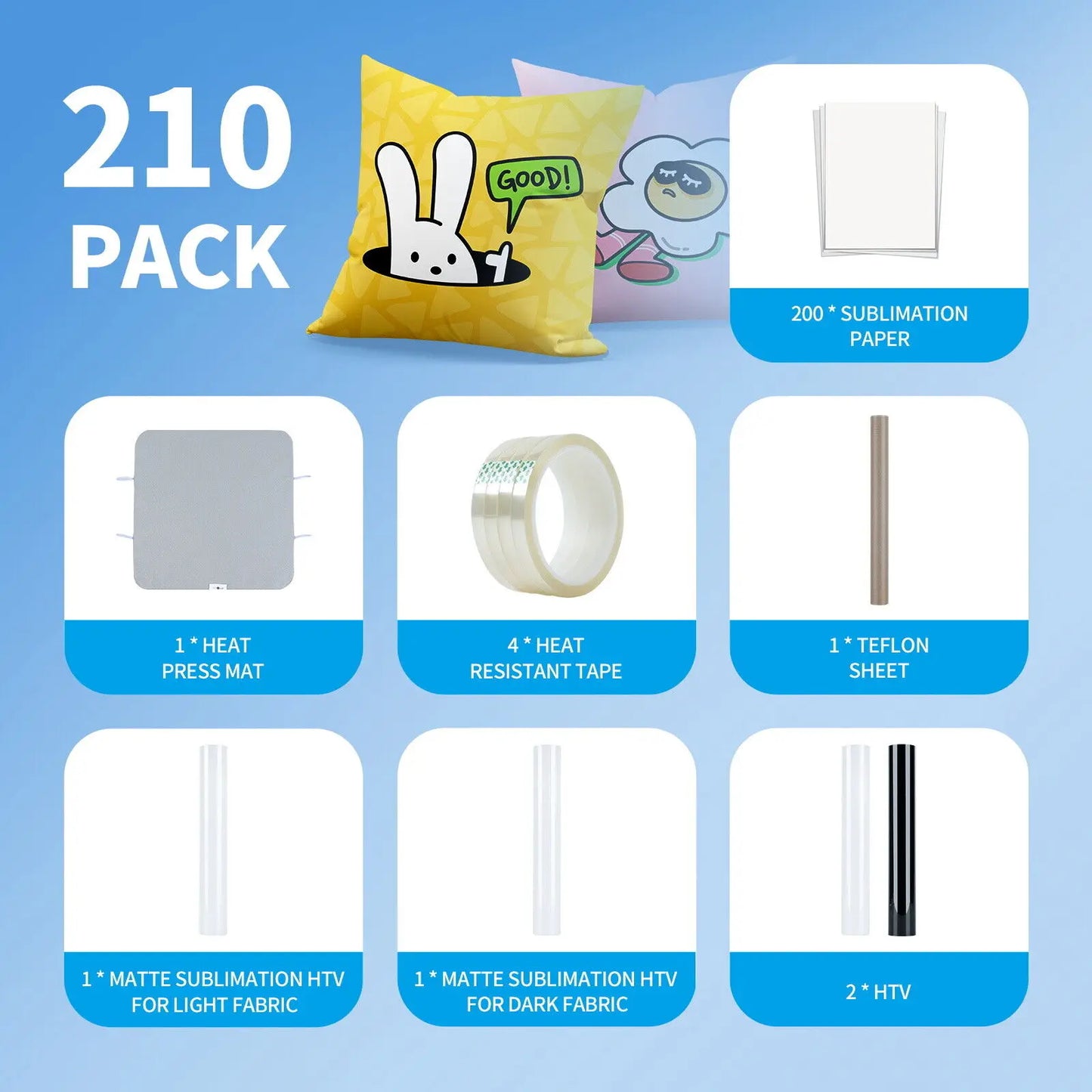 HTVRONT 210Pcs Heat Press Accessories Heat Press Mat For 15X15 Heat Press Machine, Sublimation Paper for Cricut Easy Press