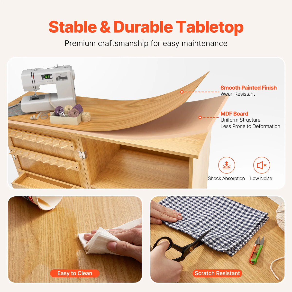 SucceBuy Multipurpose Folding Sewing Machine Table w/ Compact Design Wheels Shelves Storage Trays Wooden Pegs and Magnetic Doors