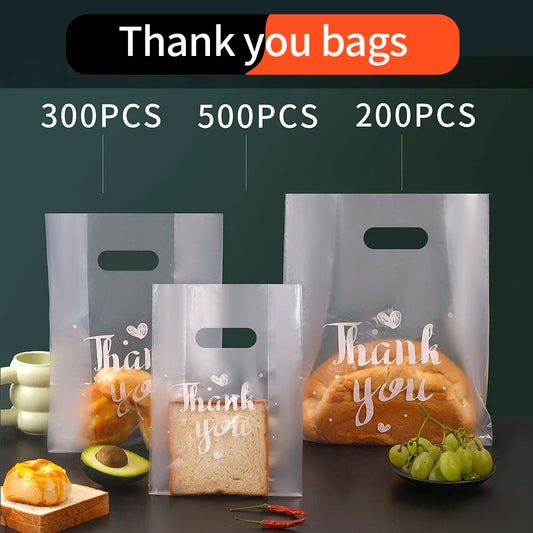 S:500/M:300/L:200Pcs Thank You Gift Bags - Perfect For Bread, Candy, Snacks, And Desserts, Clothes- Plastic Carrier Bags packing
