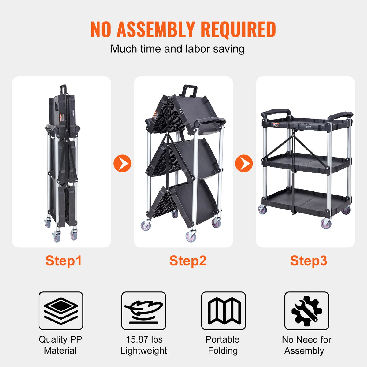 SucceBuy   3 Tier Folding Rolling Utility Cart Storage Shelf Movable Gap Rack Serving Cart Slide Organizer for Kitchen Bathroom