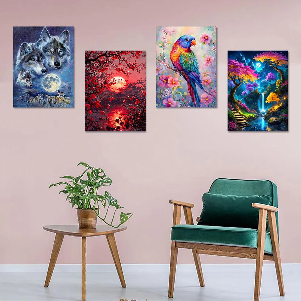 6 Kinds Of Patterns Scenery Animals Diamond Painting Art Kits 5D Full Round Drill DIY Diamond Painting Perfect Home Wall Decor