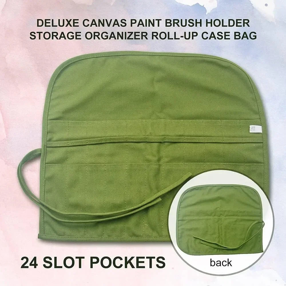 22 pocket canvas paint brush organizer holder acrylic oil watercolor gouache artist paint brush roll canvas bag