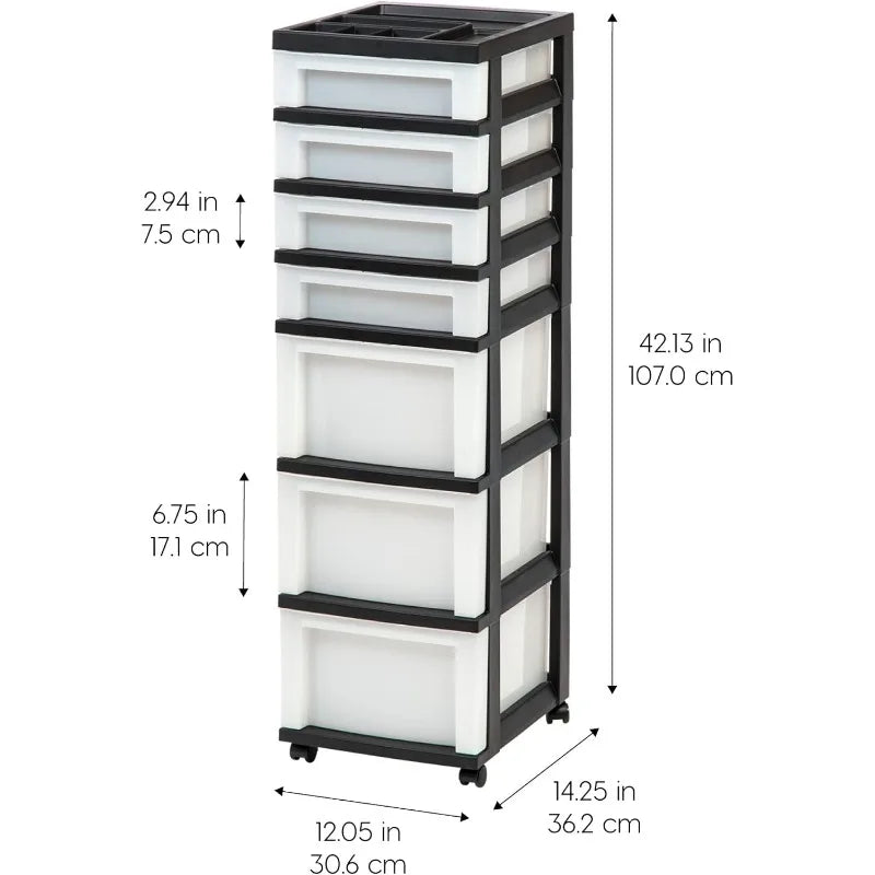 USA Plastic Drawer Storage Organizer Rolling Cart, with Wheels Casters,  for Classroom Art Craft Supplies Dresser Closet