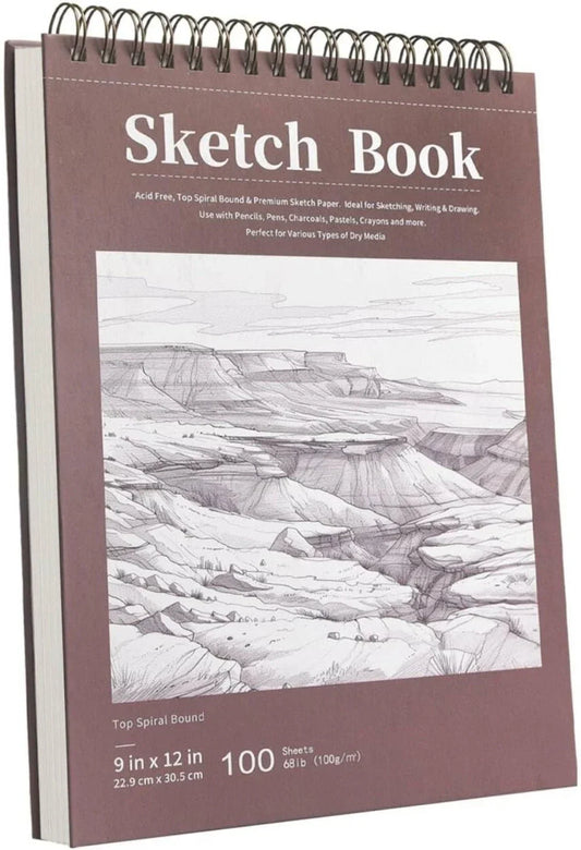 9" x 12" Sketchbook, Top Spiral Bound Sketchbook, 100 Sheets of 68lb/100gsm Drawing Paper, 1 Pack