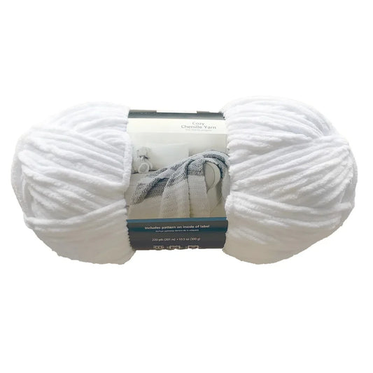Cozy Chenille Yarn, 220 yd, Arctic White, 100% Polyester, Bulky