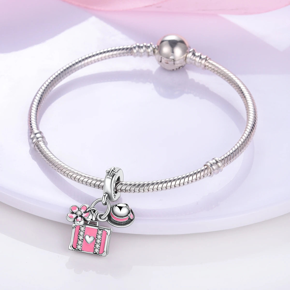 925 Sterling Silver Airplane Luggage Travel Pendants Bracelet Charms Fit Bangle For Women Jewelry Party Beads Gift DIY Accessory