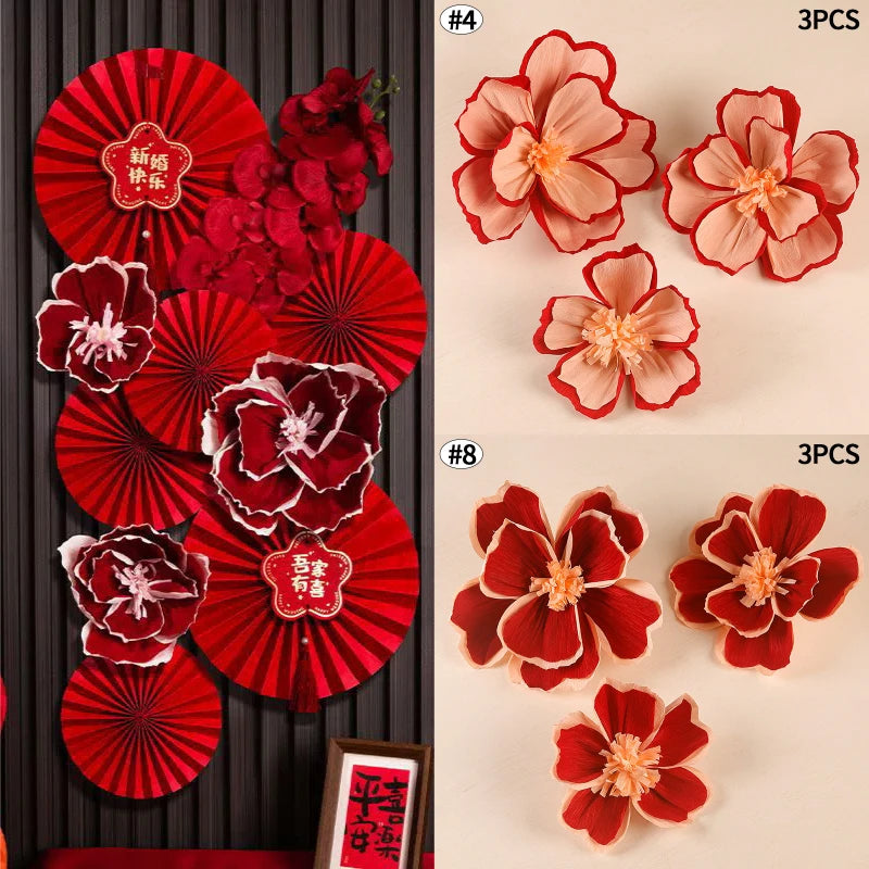 Chinese New Year 2026 Decoration Wall Hanging Decor Paper Folding Fan Sticker Wedding Party Decoration Spring Festival Supplies