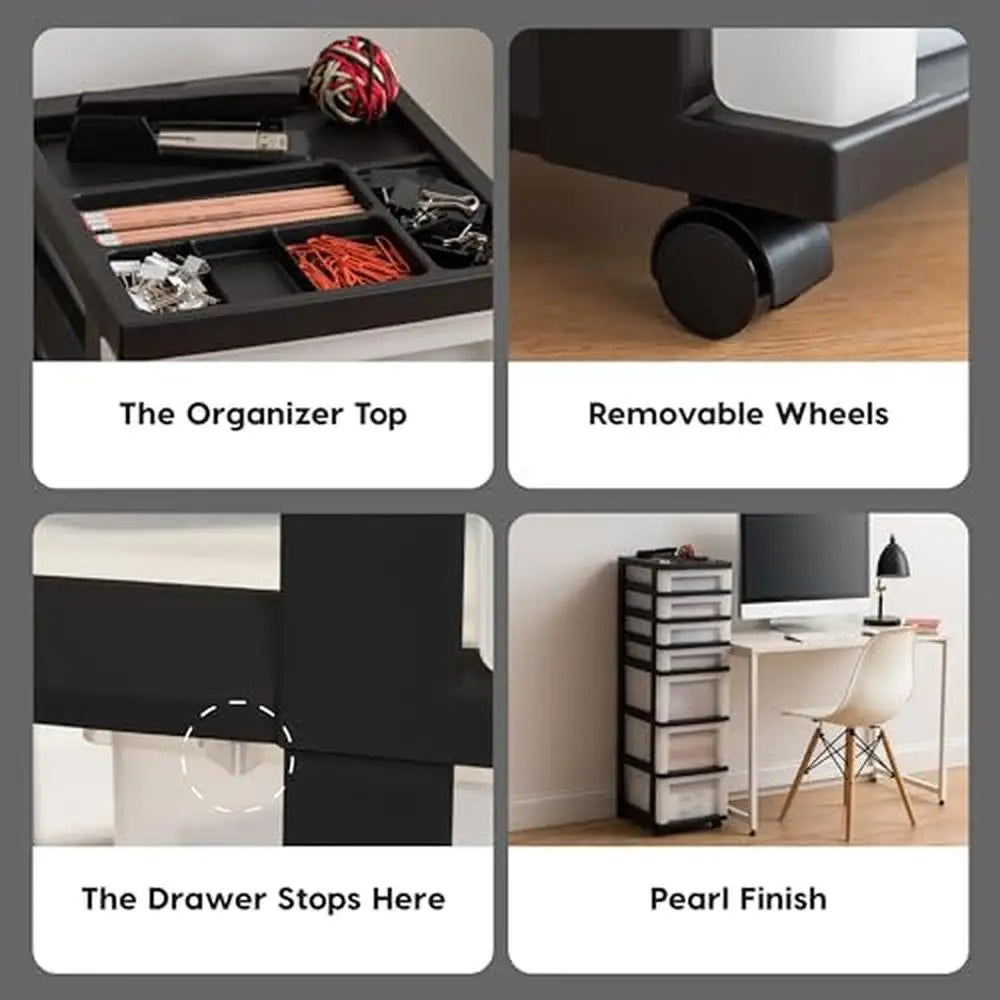 7-Drawer Rolling Storage Cart Organizer Office Classroom Supplies Craft Plastic Storage Cart with Smooth-Glide Casters