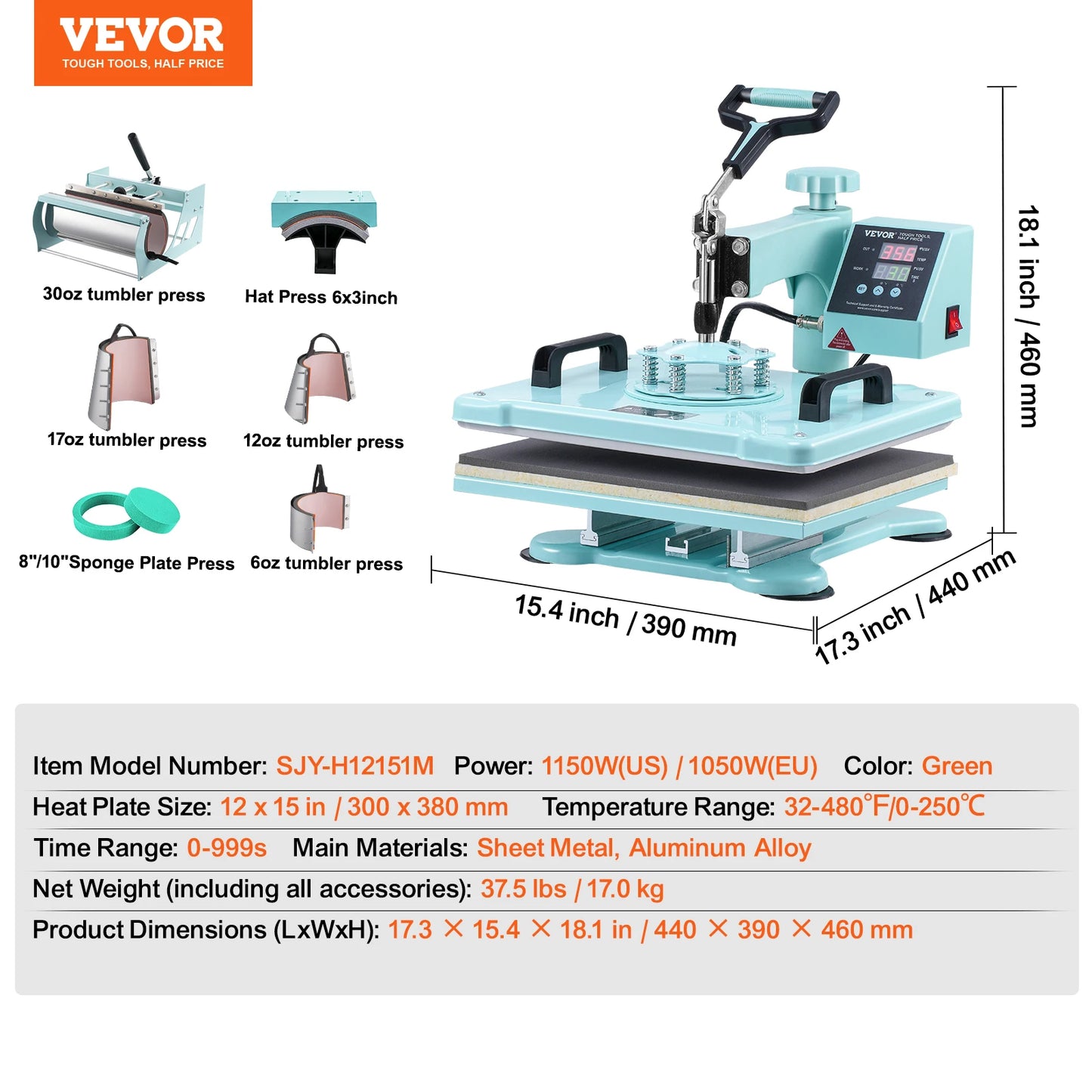 VEVOR Heat Press Machine  T-Shirts/Mugs/Hats/Plates Pink