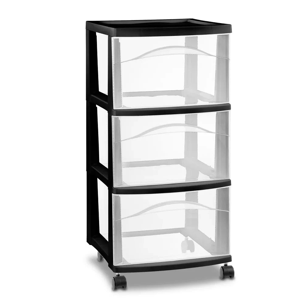 Plastic Storage Drawers Organizer with Wheels,3-Tier Rolling Cart with 3 Drawers, Storage Drawer Carts for Craft