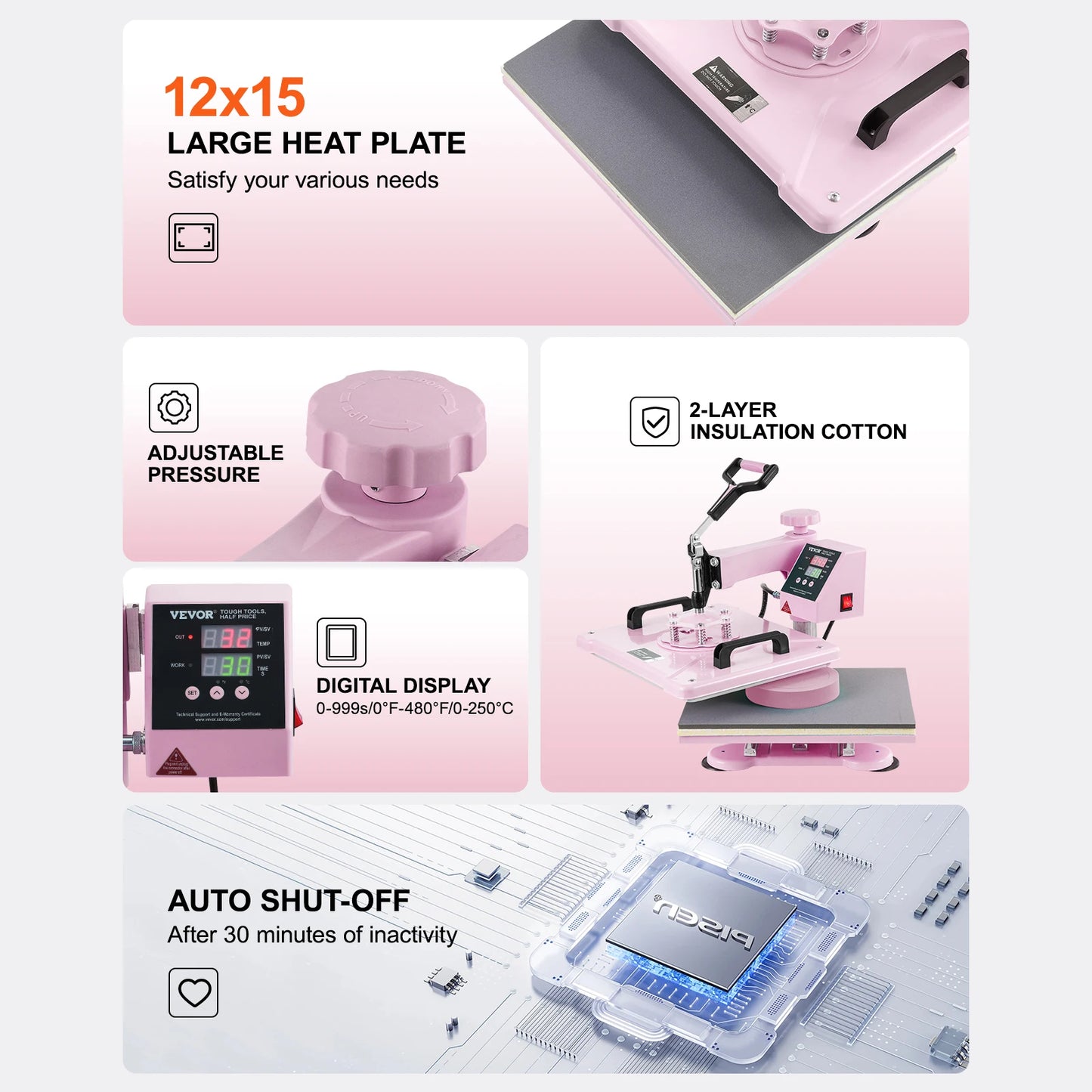 VEVOR Heat Press Machine  T-Shirts/Mugs/Hats/Plates Pink