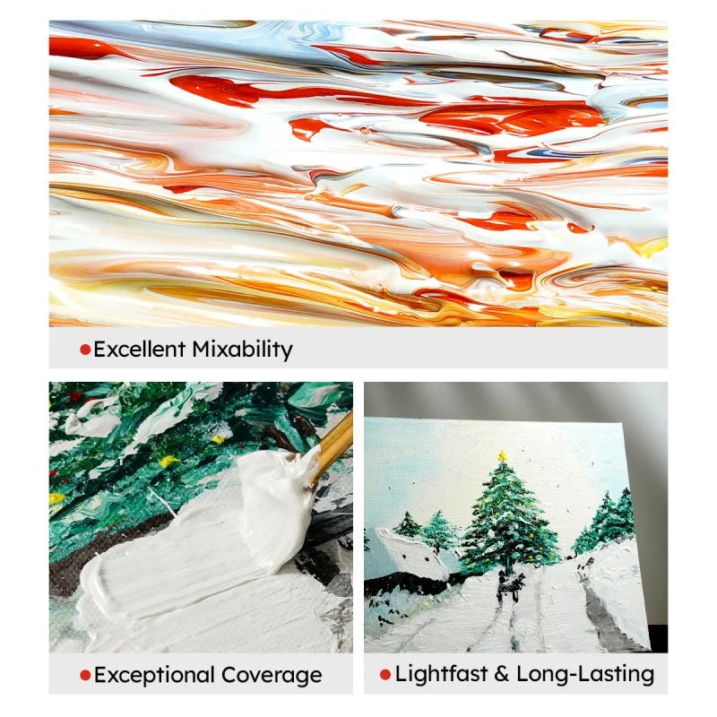 Fantastory 24x2oz White Acrylic Paint Set, Rich & Pure White Paint for Canvas, Glass, Paper, Stone, Craft Supplies, Holiday Gift