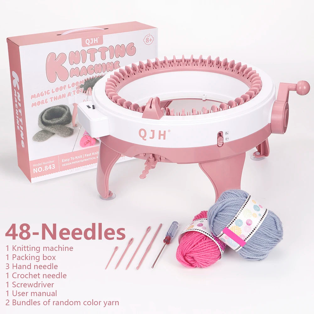 QJH 48-Needle Knitting Machine Kit | Portable,  DIY Loom for Scarves, Hats, Gloves More DIY Smart Hand Weaving Machine