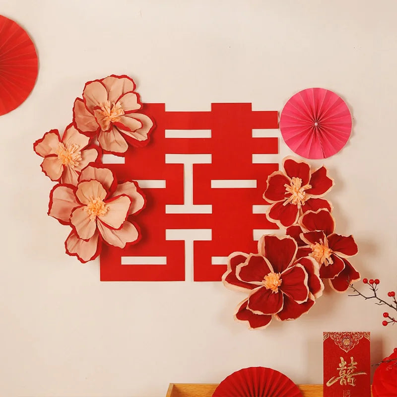 Chinese New Year 2026 Decoration Wall Hanging Decor Paper Folding Fan Sticker Wedding Party Decoration Spring Festival Supplies
