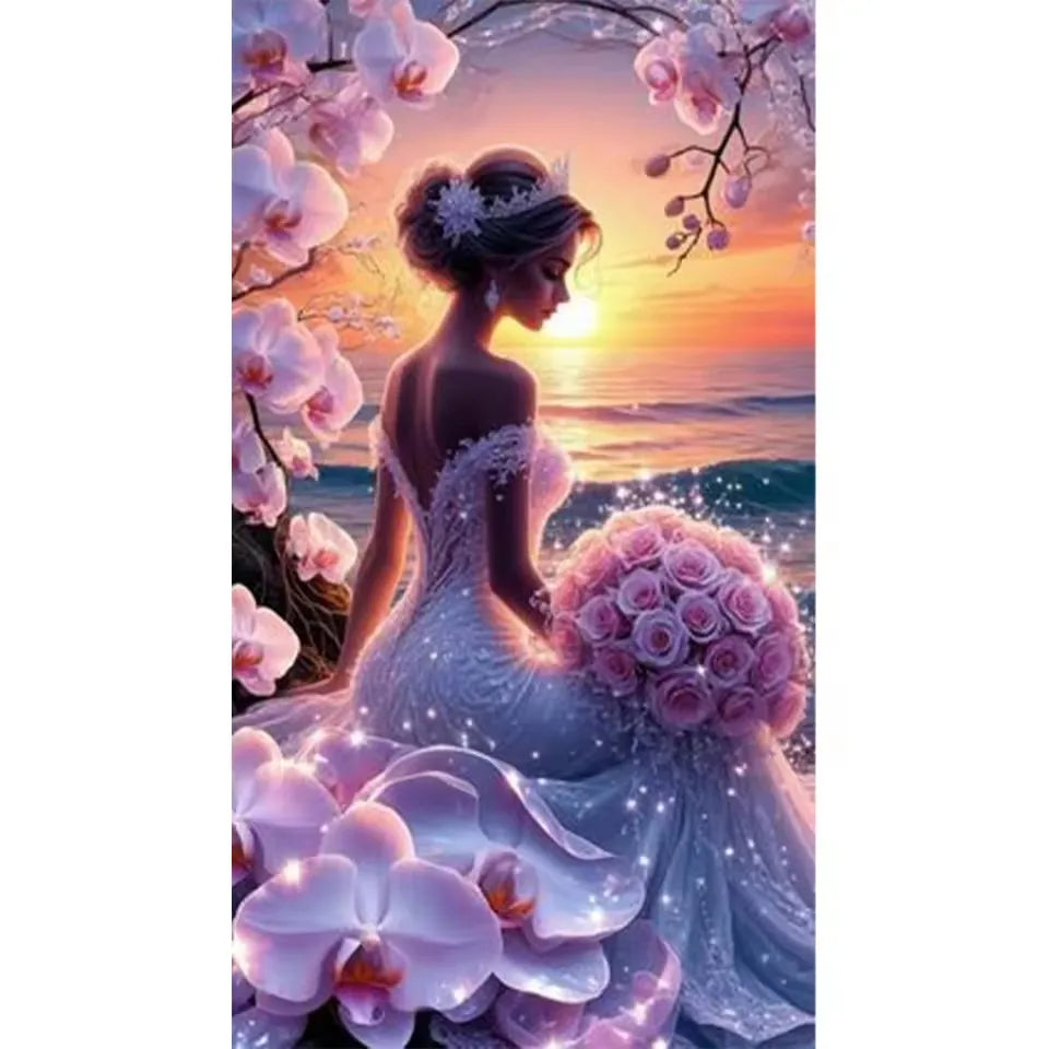 Diamond Painting Art 5D DIY Beautiful Elegant Woman Orchid Flowers Full Square Round Mosaic Rhinestone Handmade Cross Stitch