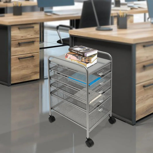 Rolling File Cabinet with 5 Drawers Craft Cart Organizer with four 360° swivel Wheels Freestanding Supplies Storage