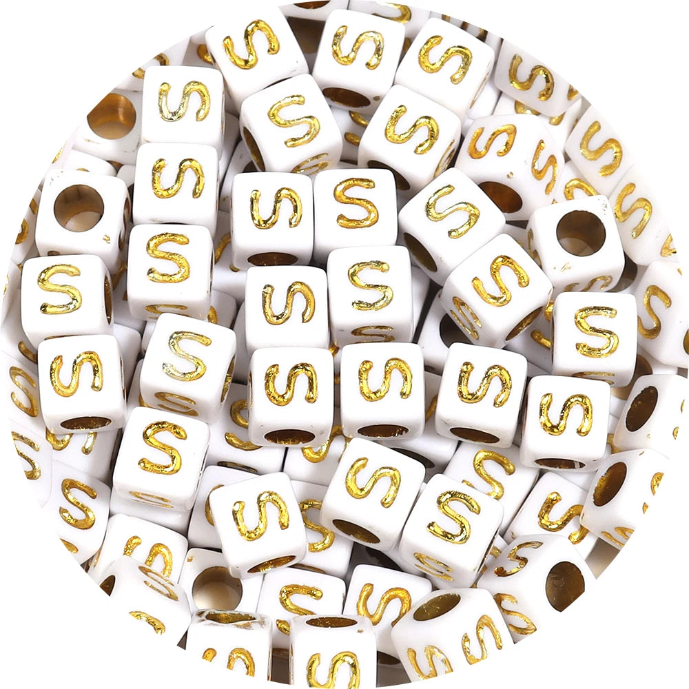 100Pcs/Lot 4.5mm 6mm Cube Acrylic Beads Alphabet Gold Letter Spacer Loose Beads 
For DIY Crafts Ornament Making