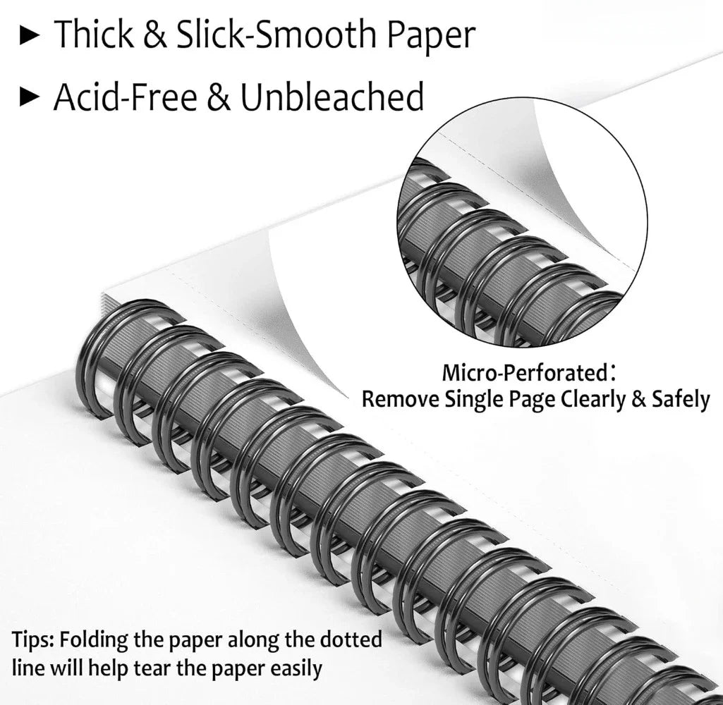 9"x12" sketchbook, 260 sheets (68 lb/100 g/m²) drawing pads, 2 packs, 130 sheets each, spiral bound sketchbook
