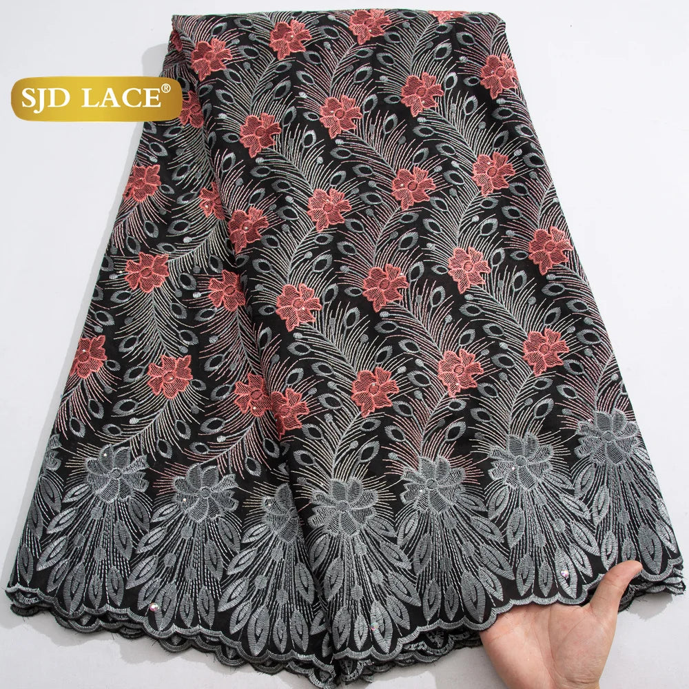 SJD LACE African Nigerian Cotton Lace Fabrics 5 Yards 2026 High Quality Swiss Cotton Lace for Sewing Party Women DIY Dress 4016