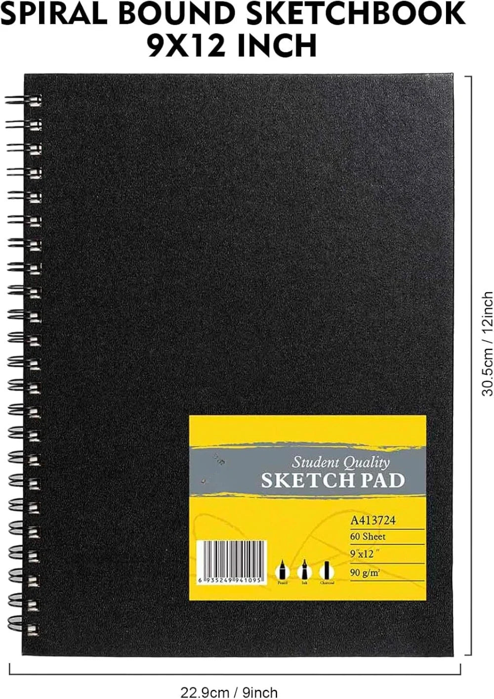 9"x12" double-sided hardcover sketchbook, 60 sheets, heavy-duty hardcover sketchbook, durable acid-free drawing paper