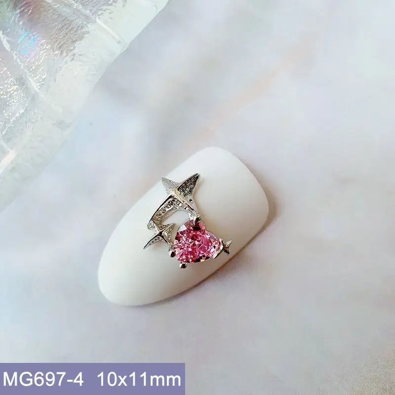 10pcs Luxury Kawaii Love Heart Pink Sailor Moon Star Nail Art Parts Zircon Manicure Nails Accesorios Supplies Decorations Charms