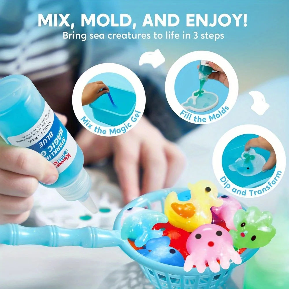 JOYFY Aqua Elf Water Gel Kit Magic Fairy Water Toy Kit with 10 Magic Gels 12 Sea Creature Molds for Presents Birthday Gifts