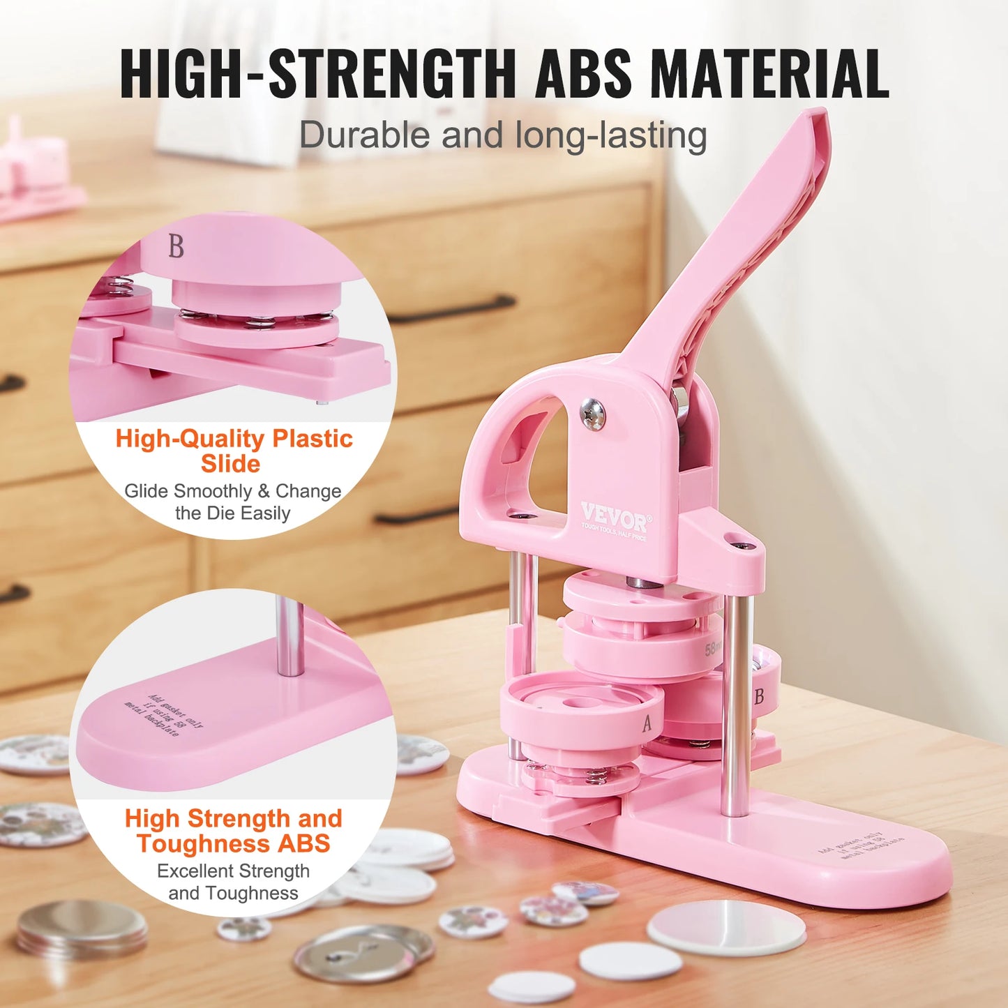 VEVOR 3-IN-1 Button Maker Button Maker Machine with Panda Magic Book  Ergonomic Arc Handle Punch Press Kit