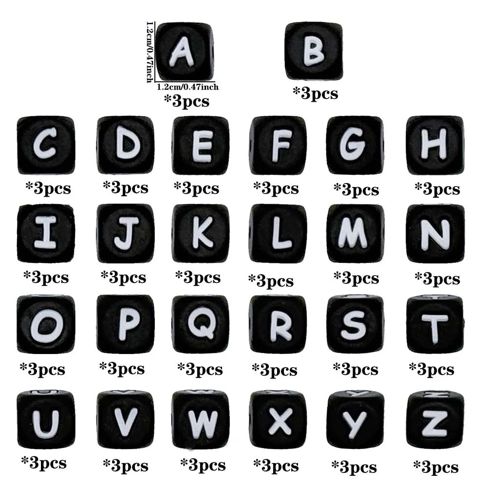 78pcs 12mm Silicone letter beads for DIY Key Chains Necklaces Bracelets Bag Chains Pen Beads Loose Beads Focus Bead