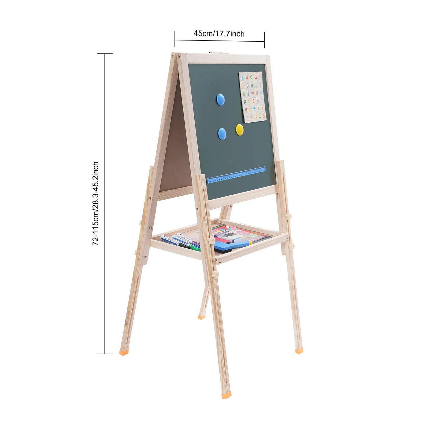 Kids Art Easel Stand Adjustable Wood All-in-One Toddler Easel with Chalkboard/Whiteboard for Kids Aged 2-8 Free Standing Easel